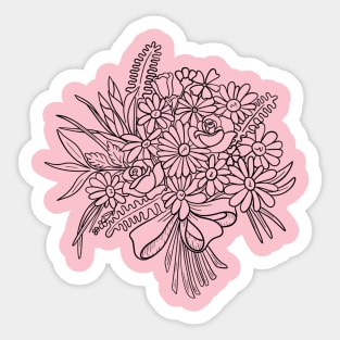 Black Lineart Bouquet Sticker